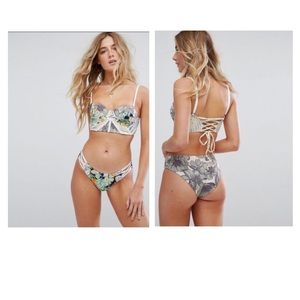 Maaji Patchwork Bustier Lace Up Back Bikini Top Size Medium